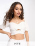 Vesper Petite puff sleeve crop top co-ord in white