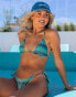 South Beach x Misha Grimes zig zag glitter print tie side bikini bottom in blue