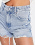 Bershka rip detail shorts in mid blue