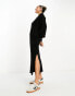 River Island wrap knitted maxi dress in black