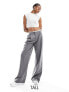 Stradivarius Tall tailored wide leg trouser with micro reversed waistband in grey