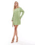 Vero Moda Petite plisse mini dress with fluted sleeve in mid green