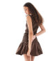 Ghospell Athena shirred mini dress in chocolate brown