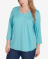 Plus Size V-Neck Solid Knit Top with Bead Detail