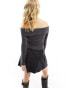 New Look bardot long sleeve top in dark grey