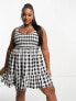 ASOS DESIGN Curve scoop neck shirred mini sundress in mono gingham