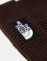 The North Face Logo patch cuffed beanie in brown