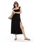 Stradivarius rustic dress with slit and tie up detail in black