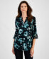 Women's Floral Print Split-Neck Bell-Sleeve Blouse