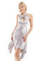 COLLUSION satin high neck deconstructed slip in silver