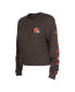 Women's Brown Cleveland Browns Thermal Crop Long Sleeve T-shirt