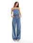 ASOS DESIGN wide leg dad jeans in mid blue pinstripe co-ord