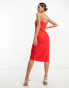 Lola May wrap front satin midi dress in red