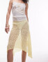 Topshop jersey hanky hem 90s length lace skirt in yellow