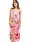 YAS satin midi dress in floral - MULTI