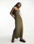 Noisy May one shoulder maxi dress in khaki