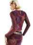 Labelrail x Dyspnea renaissance rodeo print mesh long sleeve top with embellished neck in purple