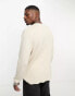 ASOS DESIGN – Gerippter Basic-Strickpullover in Steinbeige mit Oversize-Schnitt und Rundhalsausschnitt