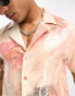 Labelrail x Stan & Tom revere collar marbled print sequin short sleeve shirt in multi