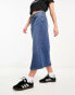 Noisy May denim midi skirt in mid blue