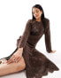 Iisla & Bird long sleeve maxi crochet beach dress in dark brown