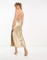 Miss Selfridge metallic satin lace back maxi dress in gold