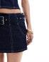 Pull&Bear buckle belt detail micro mini skirt co-ord in indigo blue