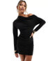 ASOS DESIGN fallen shoulder mini with long sleeve in rib in black