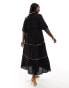 Never Fully Dressed Plus embroidered contrast stitch midaxi shirt dress in black