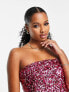 Forever New Petite structured bandeau sequin mini dress in pink and red mix