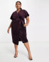 Closet London Plus kimono sleeve velvet midi dress with wrap tie in plum