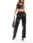 ONLY faux leather straight leg trousers in black