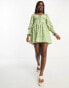 In The Style x Jac Jossa milkmaid shirred cuff mini dress in green floral