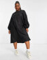 Lola May Plus oversized smock dress with asymmetric seam detail in black