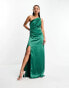 Pretty Lavish Amelia ruched one shoulder satin maxi dress in emerald green