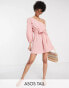 ASOS DESIGN Tall one shoulder belted beach mini dress in pink super crinkle