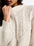 Object cable knit puff sleeve jumper in mottle beige melange