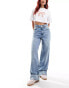 ASOS DESIGN wide leg dad jeans with turn up in light blue