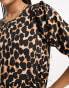 New Look puff sleeve smock midi dress in leopard print