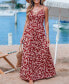 Women's Red Floral Sweetheart Twist & Keyhole Maxi Beach Dress