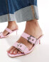 Truffle Collection kitten heel double buckle strap mules in pink