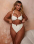 Wolf & Whistle X Natalie Gessey Fuller Bust high waist bikini bottom with gold trim detail in cream