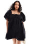 ASOS DESIGN Curve puffed sleeve smock mini dress in black