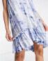 Influence tie shoulder beach dress in blue and white print