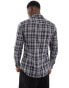 ASOS DESIGN stretch slim check shirt in black and grey tartan