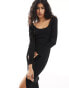 Closet London ribbed bodycon maxi dress with side split in black