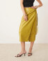 Never Fully Dressed PU wrap midi skirt in olive