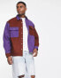 ASOS DESIGN oversized wool shirt in purple and brown cut & sew