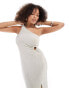 YAS glitter one shoulder maxi dress in neutral - BEIGE