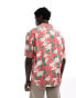 Hollister thrifted short sleeve revere collar tropical floral print rayon shirt in red